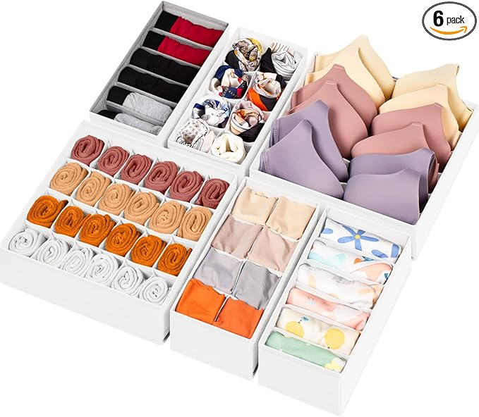 6 Pack Sock Underwear Drawer Organizer Dividers, 58 Cell Foldable Fabric by Criusia