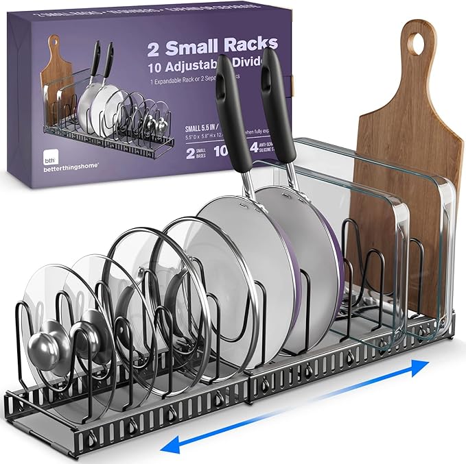 Better Things Home 12+ Expandable Pan and Pot Lid Organizer Rack by BetterThingsHome