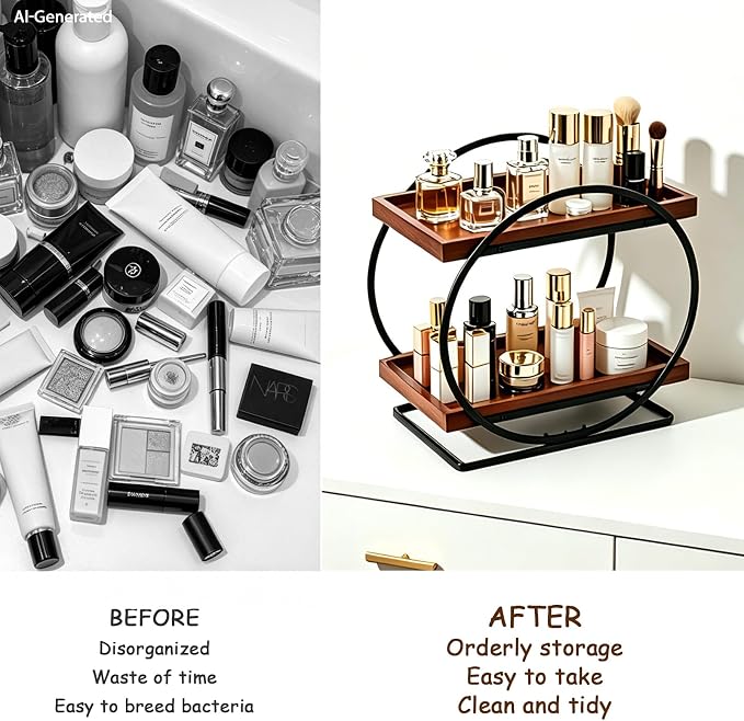 2-Tier Bathroom Counter Organizer, Wooden Perfume Organizer - Image 9