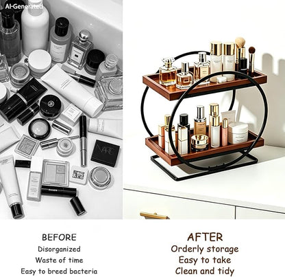 2-Tier Bathroom Counter Organizer, Wooden Perfume Organizer - Image 9