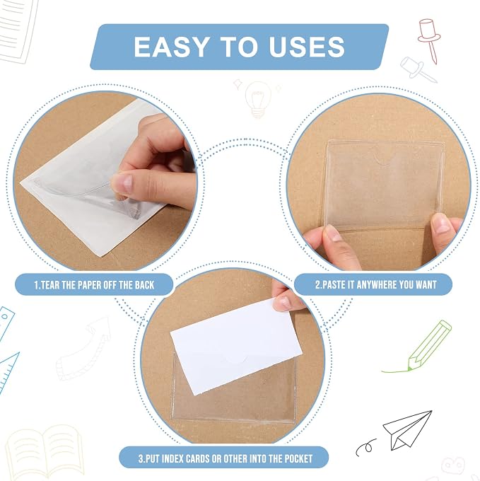 Outus 200 Pack 2.48 x 4.06 Inch Self Adhesive Label Pockets Bulk Plastic Labels - Image 5