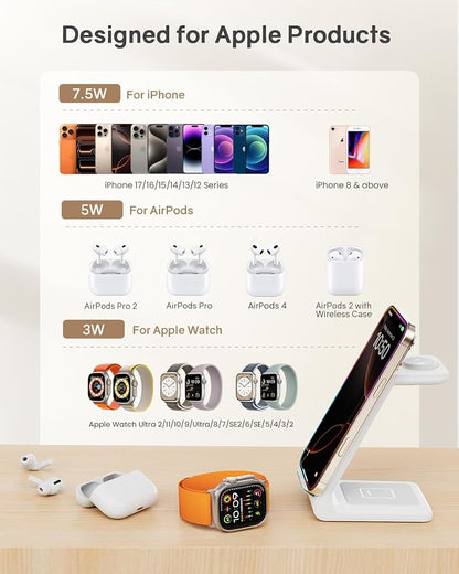 Wireless Charging Station for Apple - 3 in 1 Wireless Charger Stand Dock Watch - Image 2