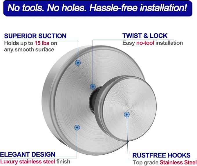 Bntuk Suction Cup Hooks for Shower, Removable Towel Hooks for Bathroom Window - Image 3
