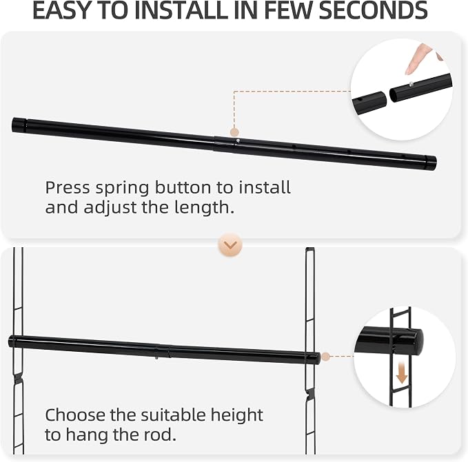 STORAGE MANIAC Hanging Closet Rod, Adjustable Width and Height Closet Hanging - Image 4