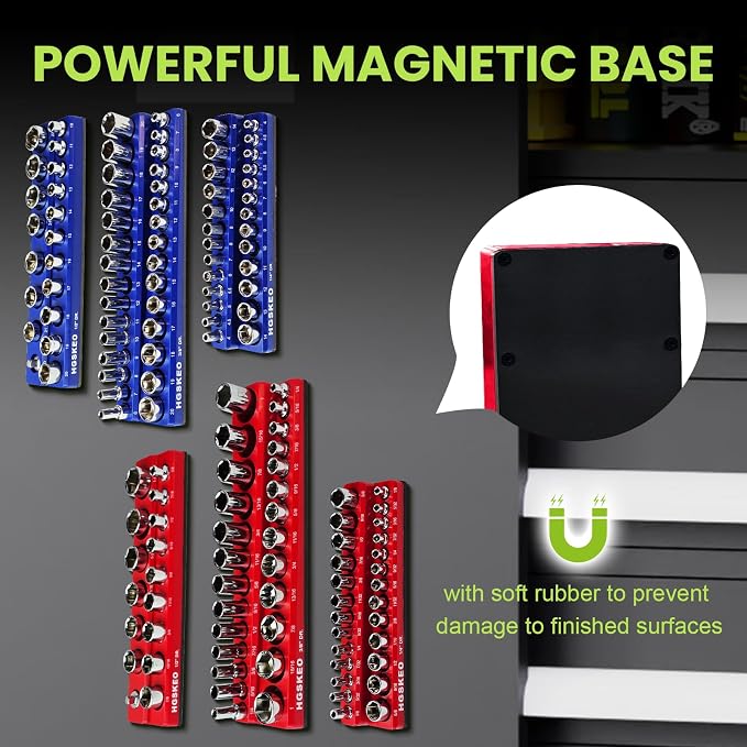 Magnetic Socket Organizer Set, 3/8" & 1/2" Sizes Drive, Socket Holder Holds 143 - Image 4