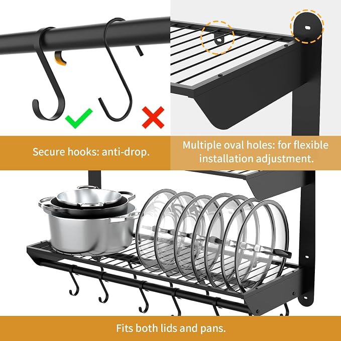 Taozun Pot Rack Wall Mounted 30 Inch, 2-Tier Heavy Duty Pot and Pan Hanging - Image 2