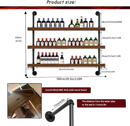 39.7in Large Wine Rack with LED Light Solid Wood Wall Mounted Wine Rack - Image 2