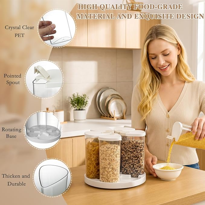 6 Grids 360° Rotating Cereal Dispenser Countertop - Image 6