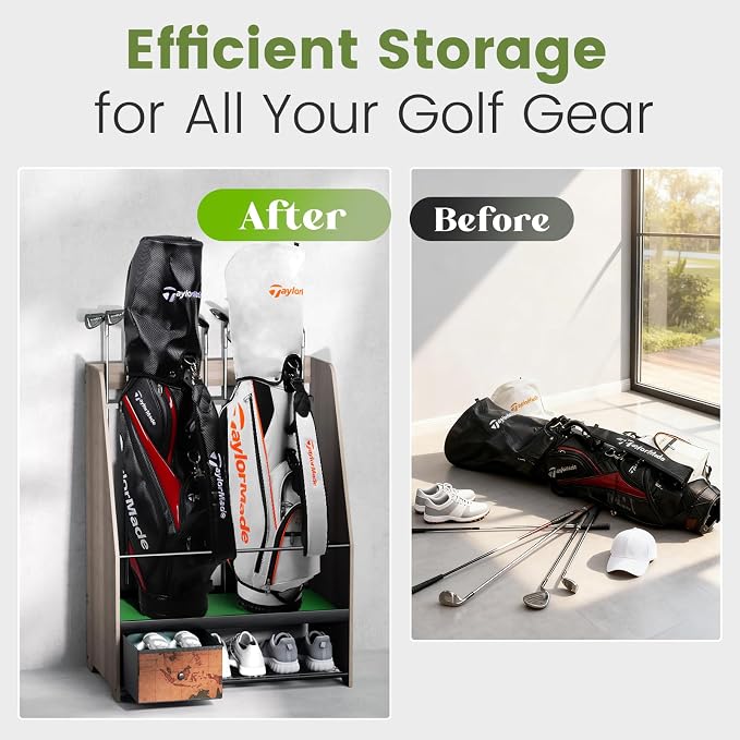 Golf Bag Organizer Rack – Large Wooden Golf Storage - Image 2