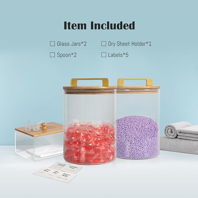 Glass Jars For Laundry Room Organization and Storage, 2 Pack -0.9 Gallon - Image 8