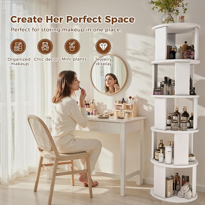 5 Tier Rotating Bookshelf Tower, 360° Display Round Bookcase, Floor Standing - Image 7