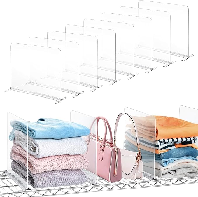 8 Pack Shelf Dividers for Wire Shelves, Acrylic Clear Closet Organizers and by Unknown