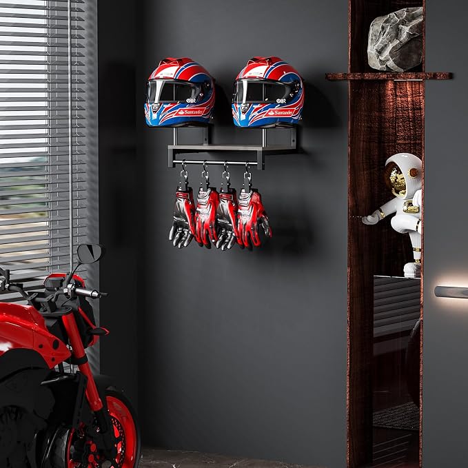 Automotive Helmet Holder Wall Mount, Solid Wood and Metal Helmet Rack - Image 6
