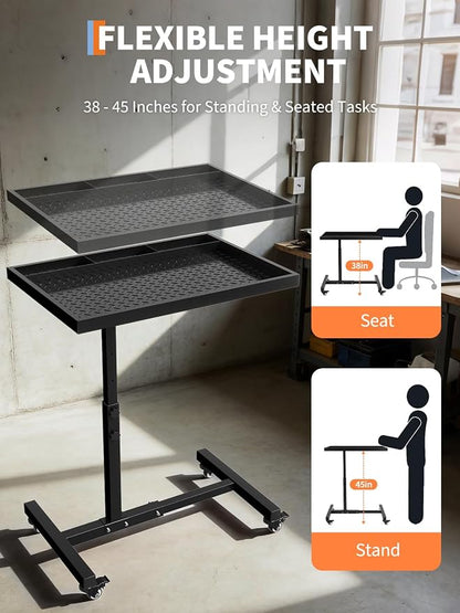 Rolling Tool Tray on Wheels, 220LBS Capacity Steel Mobile Work Table, - Image 3