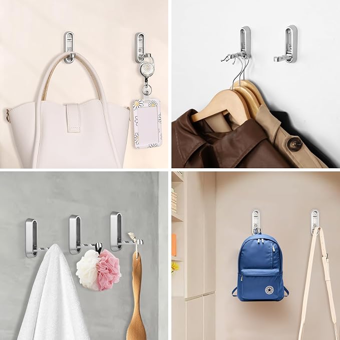 Folding Wall Hooks, 6 Pack, Zinc Alloy, Heavy Duty Coat Hooks | 90° Foldable - Image 7