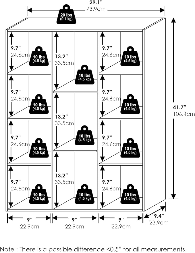 Furinno LUDER Book Shelf, 11-Cube Bookshelf, Reversible Bookcase, 9.4 x 29.1 x - Image 4