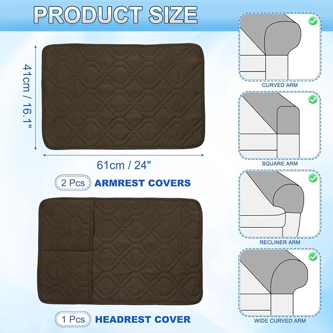 uxcell 3Pcs Sofa Armrest Covers, Armchair Covers - Image 2