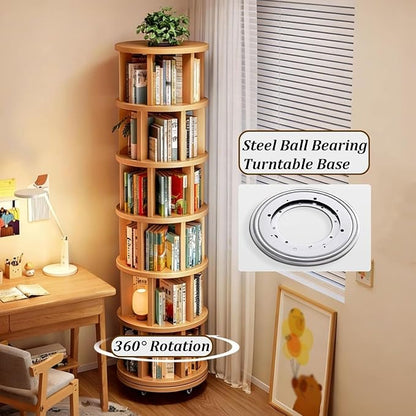 Rotating Bookshelf Tower 2/3/4/5/6 Tier Wood Rotating Bookshelf Wooden Book - Image 3
