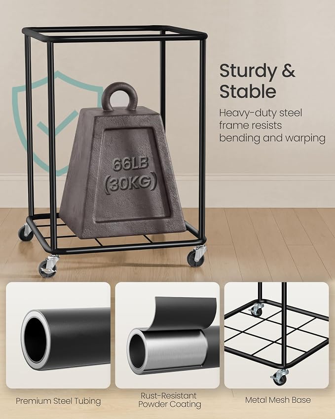SONGMICS Laundry Basket with Wheels, Rolling Laundry Hamper with Steel Frame - Image 5