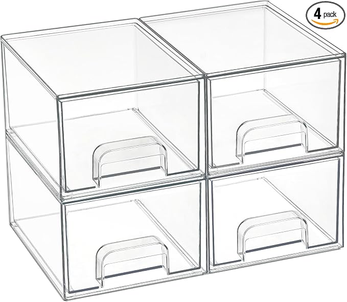 Vtopmart 4 Pack Small Clear Stackable Storage Drawers, Acrylic Bathroom Makeup by Vtopmart