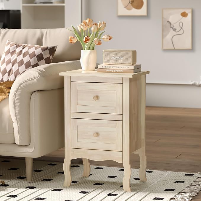 VINGLI Unfinished Solid Wood Nightstand - Image 7