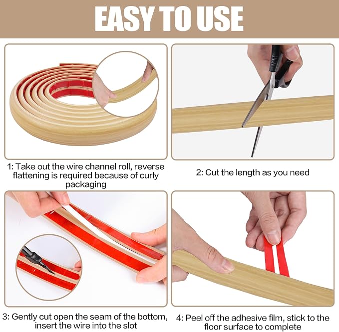 Floor Cord Cover Self Adhesive Cord Hider, 3.3FT Cable Management, Extension - Image 8