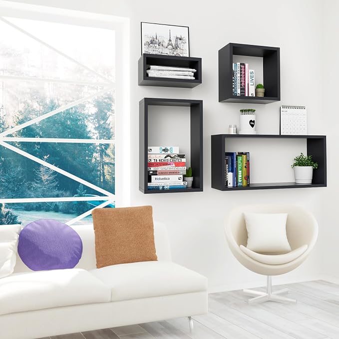 Wall Mount Shelf Set of 4, Floating Cube Shelves - Image 2