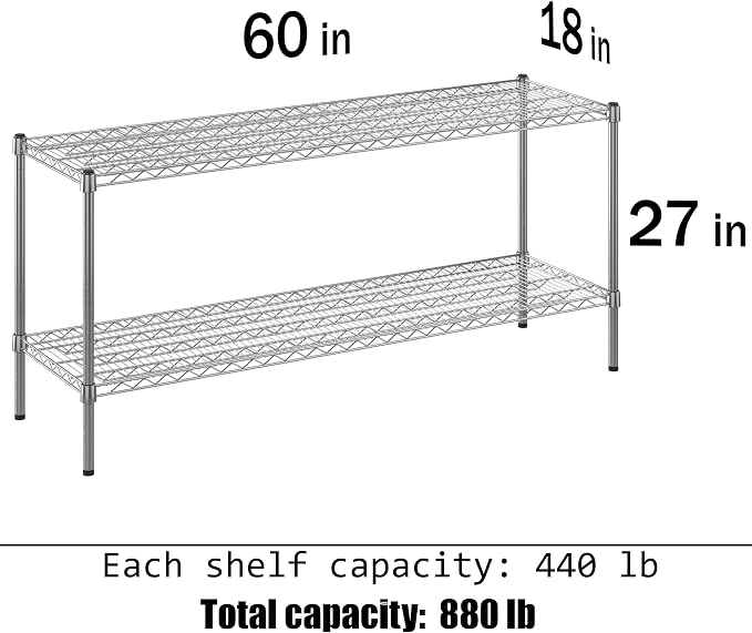 18" Deep x 60" Wide x 27" Height Wire Shelving Kit | 2-Tier | NSF Commercial - Image 3