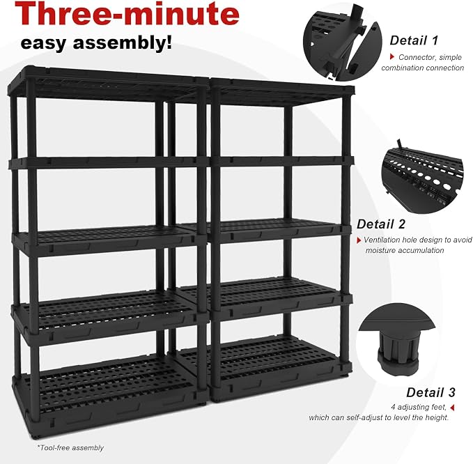 Plastic Storage Shelves, 4/5 Shelving Unit, Heavy Duty Storage Rack, Plastic - Image 8