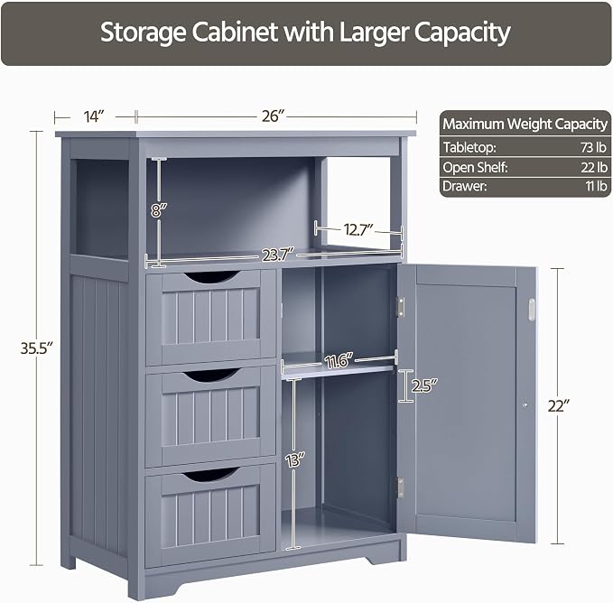 Yaheetech Bathroom Storage Cabinet Bathroom Floor Cabinet Freestanding Storage - Image 3