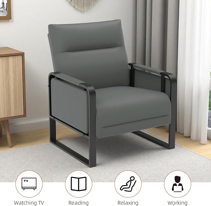 Upholstered Accent Sofa, Modern Faux Leather Chair - Image 8