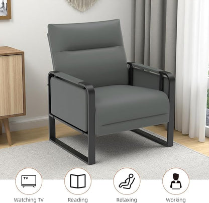Upholstered Accent Sofa, Modern Faux Leather Chair - Image 8