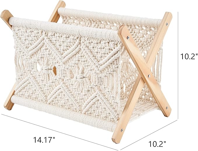 Mkono Macrame Magazine Rack Boho Storage Holder Standing Basket - Image 6