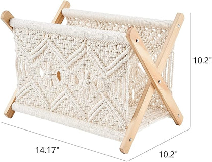 Mkono Macrame Magazine Rack Boho Storage Holder Standing Basket - Image 6