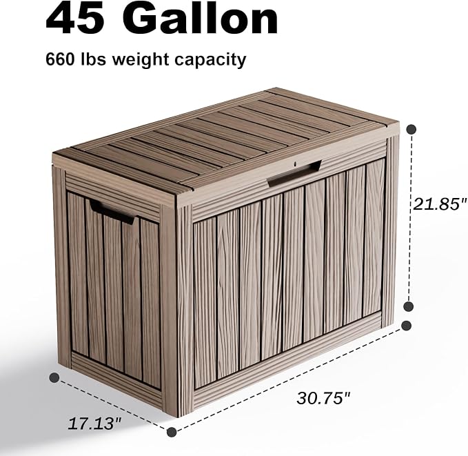 45 GallonOutdoor Storage Box, Resin Deck Boxes Waterproof, IndoorOutdoor Bin - Image 2
