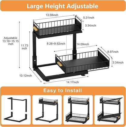 Under Sink Organizer, High Adjustable 2 Tier Under Kitchen Sink Organizer - Image 3