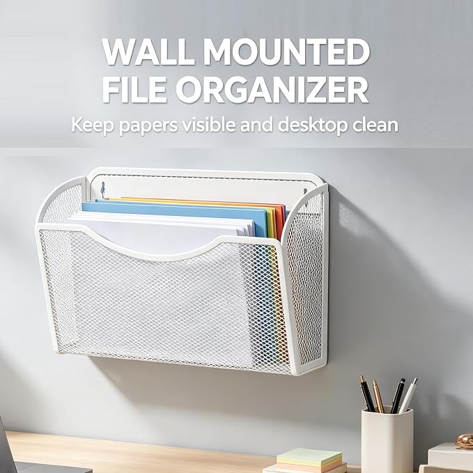 Gawerk Mesh Hanging Wall File Holders, Metal Vertical Wall Basket Mail Organizer - Image 4