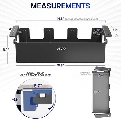 VIVO Flip-Open 16 inch Under Desk Cable Management Holder, Under Standing Desk - Image 3