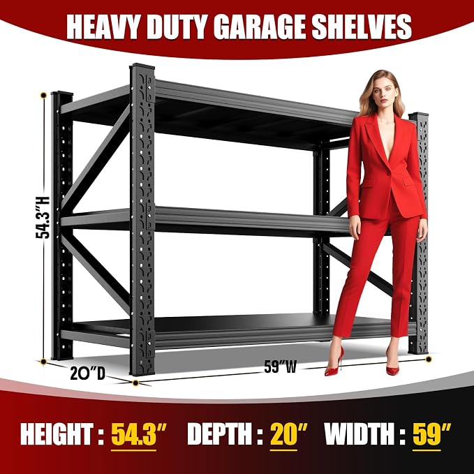 4 Pack Heavy Duty Metal Garage Shelving, 3-Tier Adjustable Storage Shelves - Image 2
