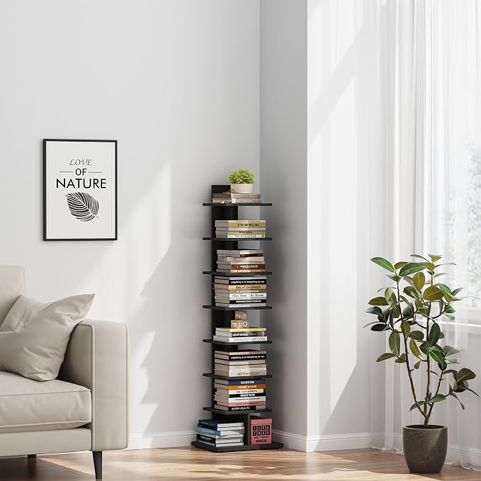TUTOTAK Book Shelf, Narrow Spine Bookshelf, 8-Tier Bookcase - Image 5