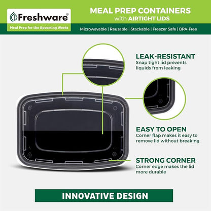 Freshware Meal Prep Lids, Food Storage Containers Bento BPA Free | Stackable | - Image 5