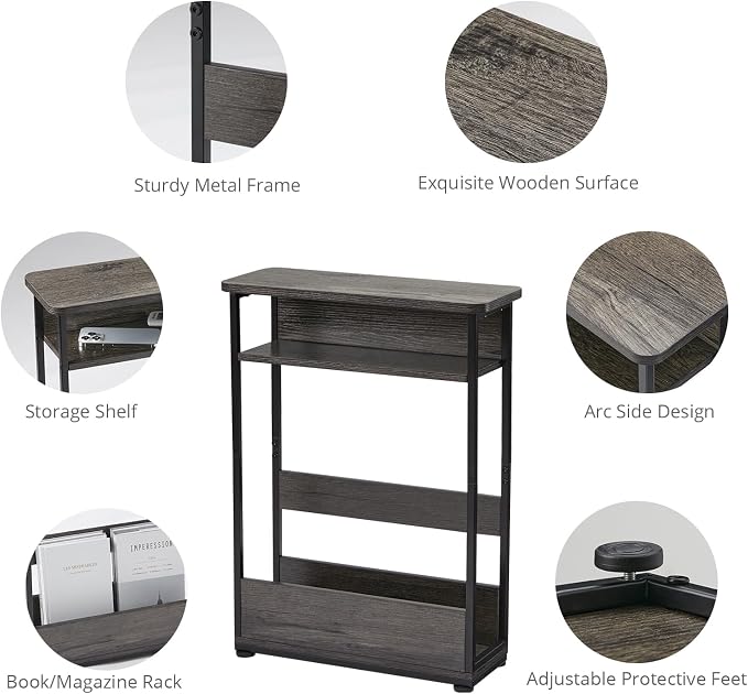 Narrow Side Table, 3-Tier Slim End Table - Image 4