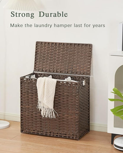 Laundry Hamper with Lid Laundry Basket 132 L Wicker Clothes Hamper, Handwoven - Image 7