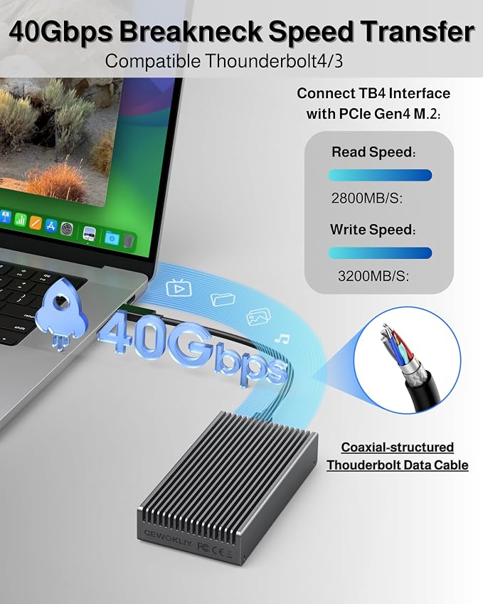 Noiseless 40Gbps M.2 NVMe Enclosure, USB C Aluminum External SSD Enclosure - Image 2