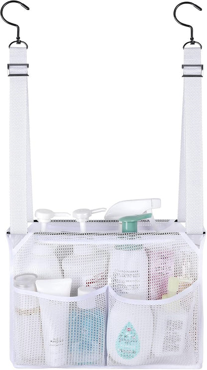 4 Storage Pockets Adjustable Hanging Mesh Bathroom Bag, Shower Caddy College by GUMQDD