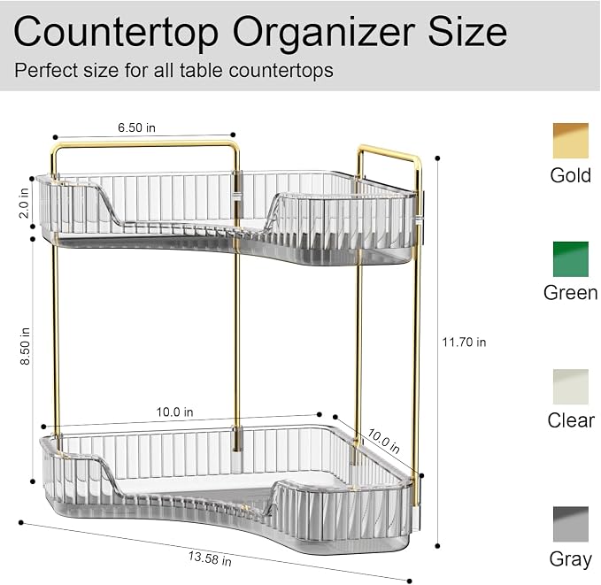 GTI 2 Tier Makeup Organizer, Large Capacity Bathroom Counter Organizer - Image 3