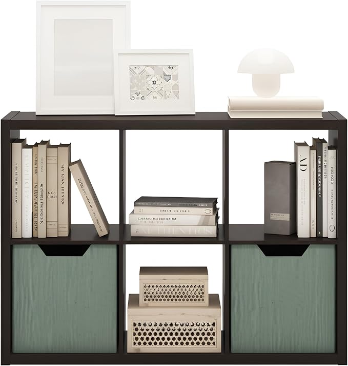 Furinno CUBICLE 6-Cube Book Shelf, Extra Thick Frame Bookshelf, Dark Oak | - Image 8