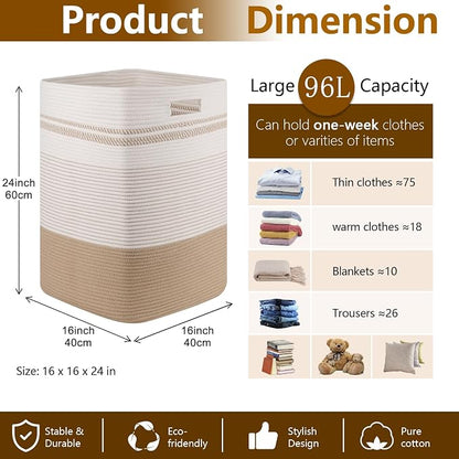 Laundry Hamper, Large Woven Rope Tall Laundry Basket - Image 4