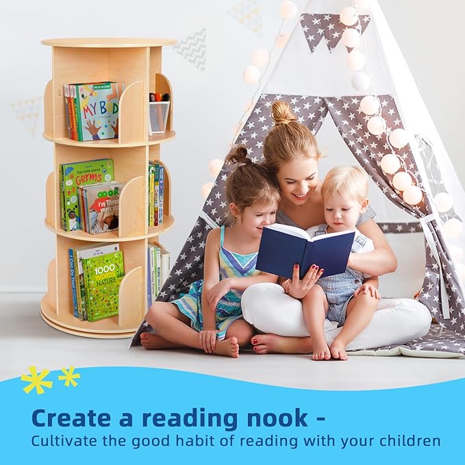 OOOK Kids Rotating Bookshelf, 3 Tier Corner Bookshelf - Image 6