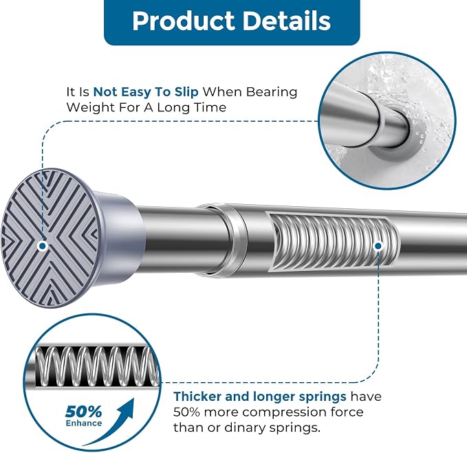 AIZESI Silver Spring Tension Curtain Rod, Adjustable, No-Drill | Adjustable No - Image 4